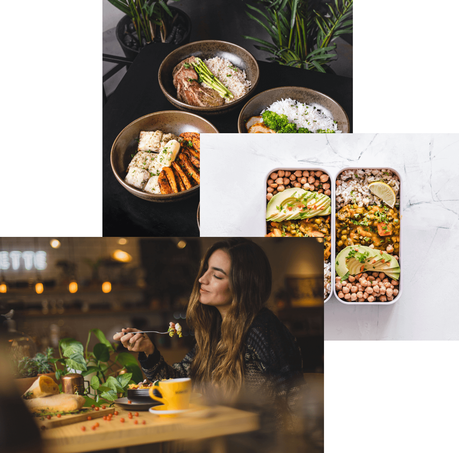 Pictures of delicious food, A woman enjoying food